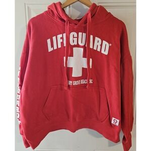 Lifeguard‎ Cherry Grove Beach SC Red Pullover Hoodie Sweatshirt 2XL